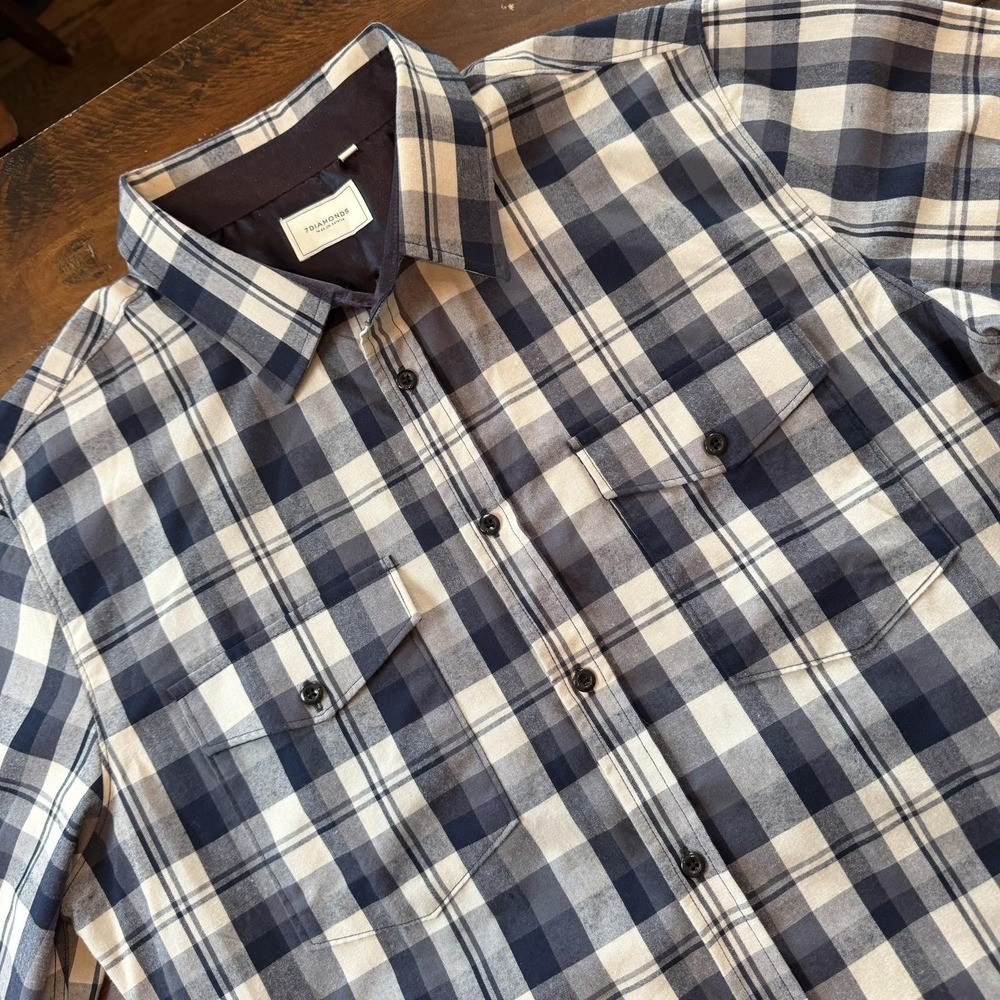 7 Diamonds Finn Shirt Mens XL Blue Plaid Long Sleeve Button Up Pockets‎ Casual